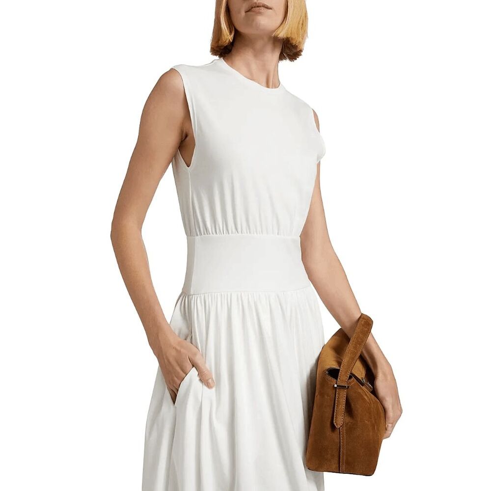 NWT Toteme Sleeveless Cotton Jersey Crew Neck Midi Tee Dress Off White XXS $290 - Picture 3 of 10